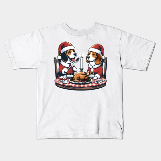 Beagle Dogs Christmas Meal Kids T-Shirt by Graceful Designs